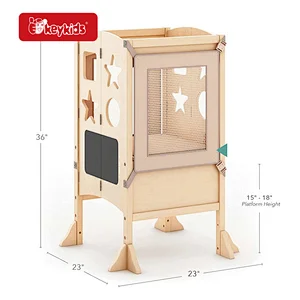 Factory Learning Furniture Wooden Kitchen Helper Tower With Safety Rails W08G395