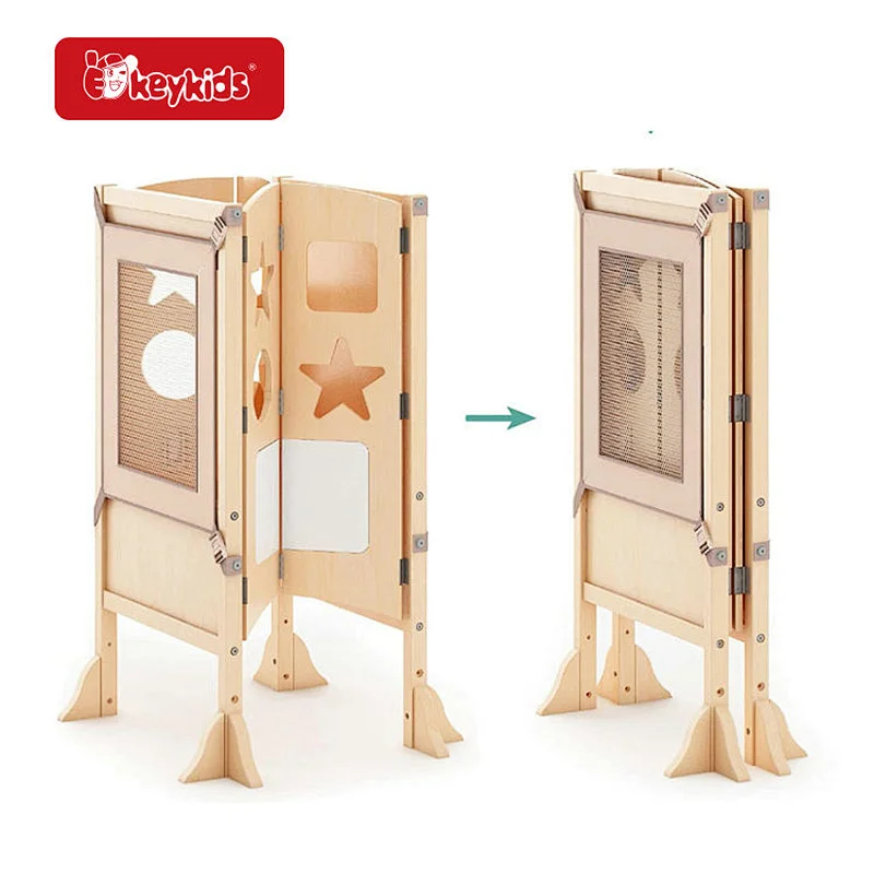 Factory Learning Furniture Wooden Kitchen Helper Tower With Safety Rails W08G395