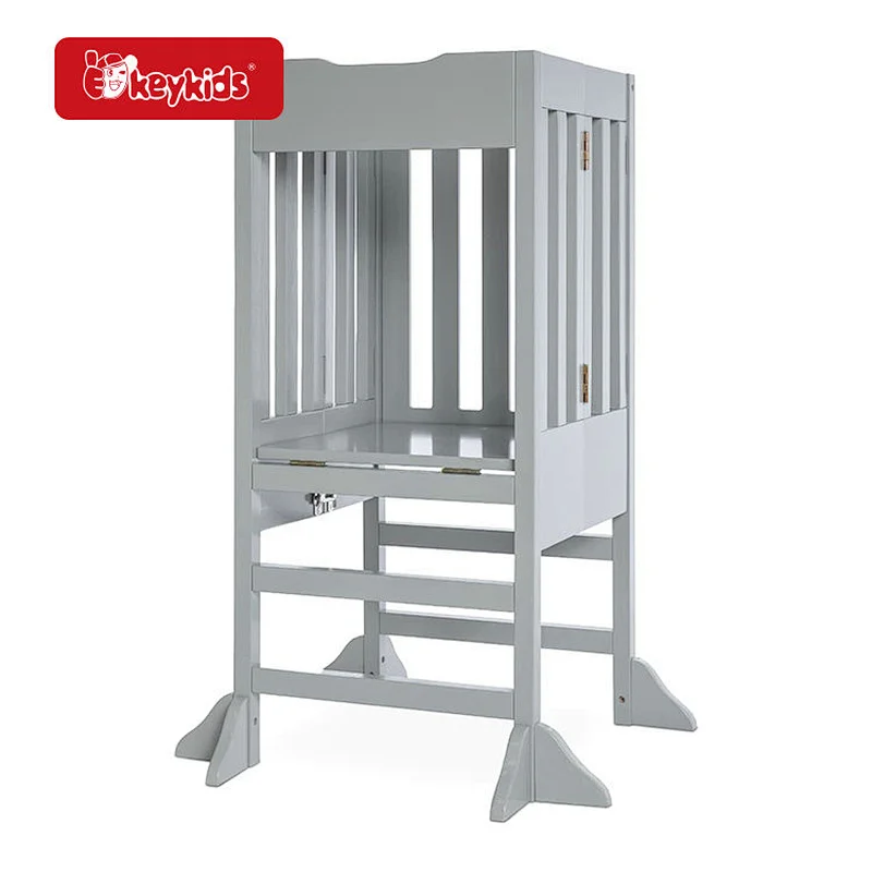 Factory Learning Furniture Wooden Kitchen Helper Tower With Safety Rails W08G395