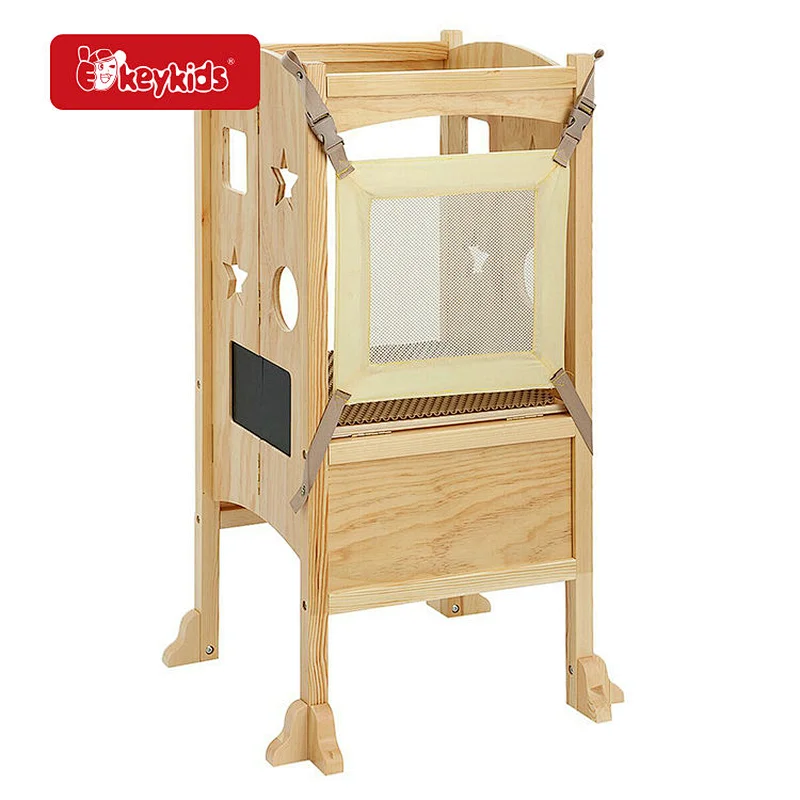 Factory Learning Furniture Wooden Kitchen Helper Tower With Safety Rails W08G395